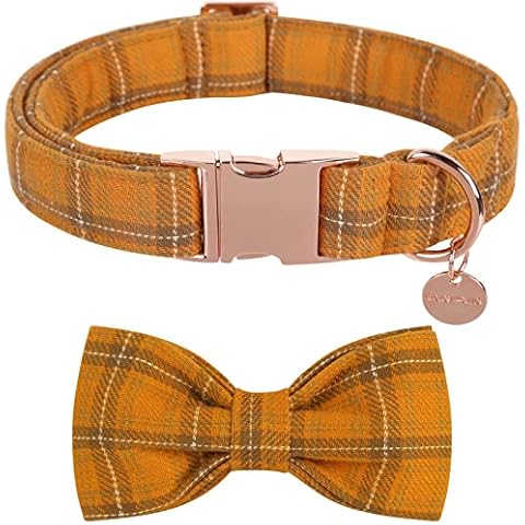 DOGWONG Fall Dog Collar with Bow tie, Orange Plaid Dog Collar Soft Durable Adjustable Cotton Dog Collar for Small Medium Large Dog Cover