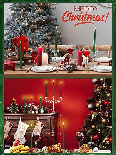 Image of Funtery 48 Pcs Flameless LED Taper Candles Battery Operated Candles Bulk Realistic LED Candlesticks Flickering for Wedding Church Party Home Decor(Green,11 Inch,Classic Style)
