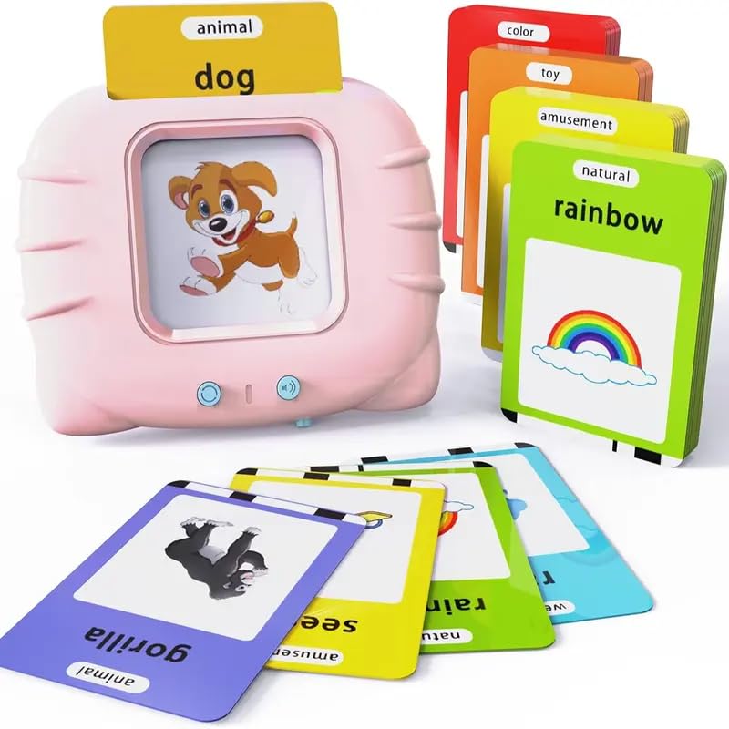 Spanish-English Bilingual Talking Flash Cards with 224 Sight Words, Montessori Toys, Learning Educational Gifts for Age 1-5 Years Old, Pink
