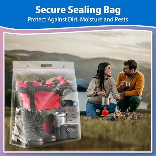 Xsourcer Zipper Storage Bags with Handle and Bottom, Pack of 6, 3 Gallon Heavy Duty Clear Handy Plastic Bag, 16\"x18\" Reusable Large Zip Storage Bag for Sports, Travel, Moving and Clothes, 3-Mil Thick
