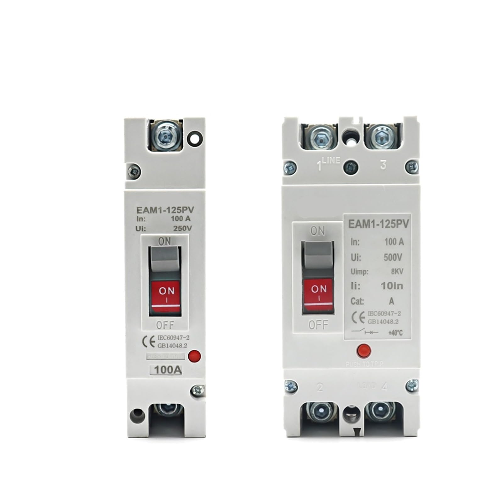 JNVFTCUX 250V 500V DC Solar Molded Case Circuit Breaker MCCB Overload Protection Switch Photovoltaic Protector 100A 125A(100A,KL4-2b)