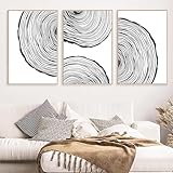 Wood Tree Ring Wall Art Black Grey White Painting Abstract Minimalist Prints Black and White Abstract Pictures Tree Cross Section Art Minimalist Modern Painting Tree Ring Poster 16x24inchx3 No Frame