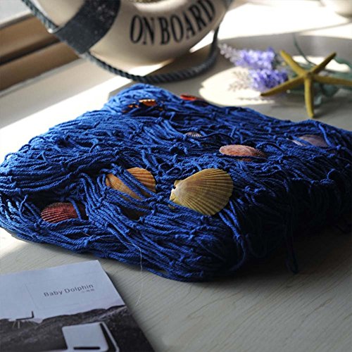 Image of Rosoz Nautical Decorative Sea Theme Party /Wall Decoration Background Fishing Net Decor, Blue (79inch x 59inch)