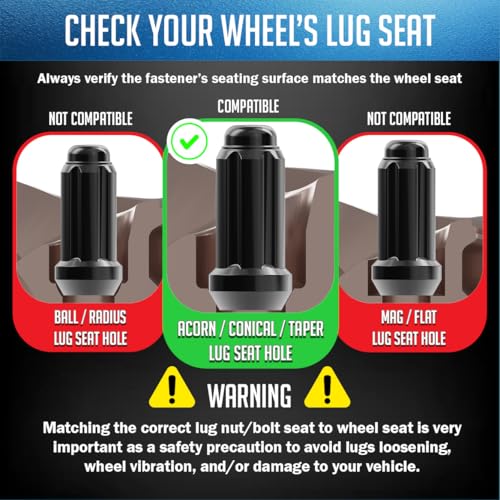 Image of Wheel Accessories Parts 24 Pcs M14x1.5 14x1.5 Thread Truck 2.00 inch Long Spline Lug Nuts Black 6 Spline Hex Fits Chevy Silverado 1500 Ford F-150 GMC Sierra 1500 RAM 1500