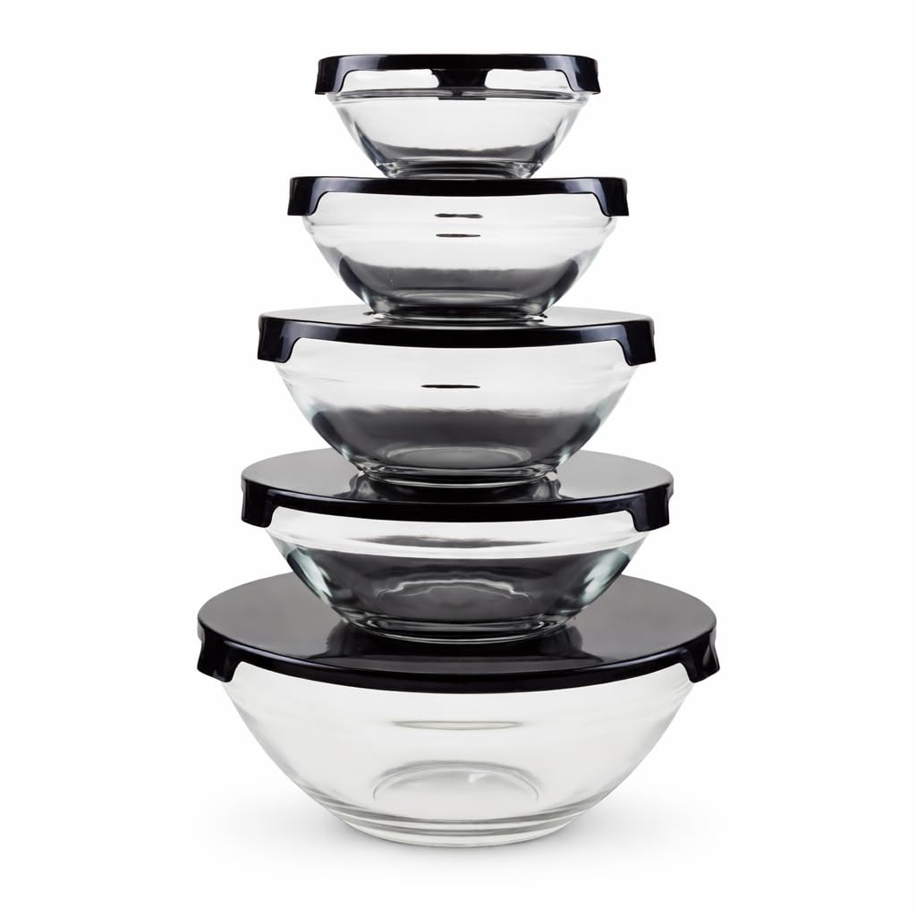 VAGHASIYA ENTERPRISE Borosilicate Glass Mixing Bowl with Lid, 5 Pcs, Serving Bowl, Kitchen, Oven & Microwave, Dishwasher and Freezer Safe, Scratch Resistant, Round, Transparent(5-PIS Set)-image-7