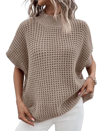 Image of SPR&JOY Women's Mock Neck Knit Sweater Vest Batwing Sleeve Pullover Knit Sweaters Summer Ribbed Tank Tops