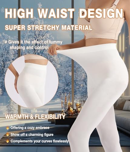 Image of MERYLURE Winter Warm Fleece Lined Tights for Women, Opaque Thermal Pantyhose, High Waisted Control Top Leggings