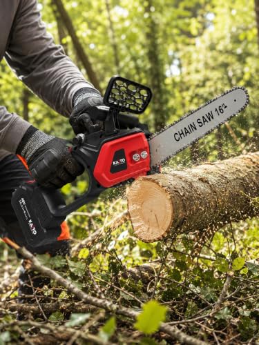 Image of KAITO 16-Inch Cordless Brushless Chainsaw | 48 V | 1300 W | 15000 RPM | 2 x 3.0 Ah Batteries | for Tree Cutting & Gardening