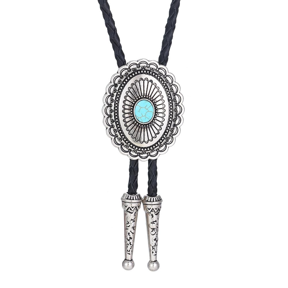 GelConnie Bolo Tie for Men Women Western Cowboy Turquoise Leather Necktie