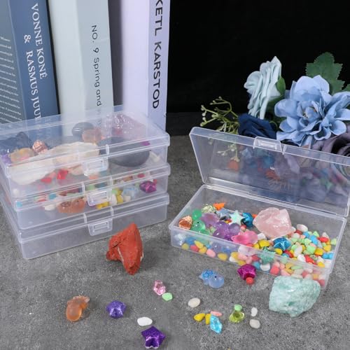 Image of 5.3X3.1 Inch 4 Pack Mini Plastic Storage Containers Box with Lid, Rectangle Clear Storage Boxes Clear Rectangle Box Organizer for Collecting Small Items Beads Jewelry Game Pieces Business Cards