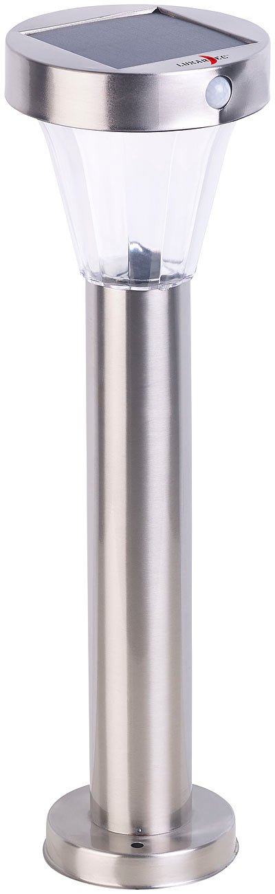 Lunartec Gartenleuchten: 4er-Set Solar-Wegeleuchte, Edelstahl, Bewegungs- & Licht-Sensor, IP44 (Pollerleuchten, Gartenwegbeleuchtung, Laterne)