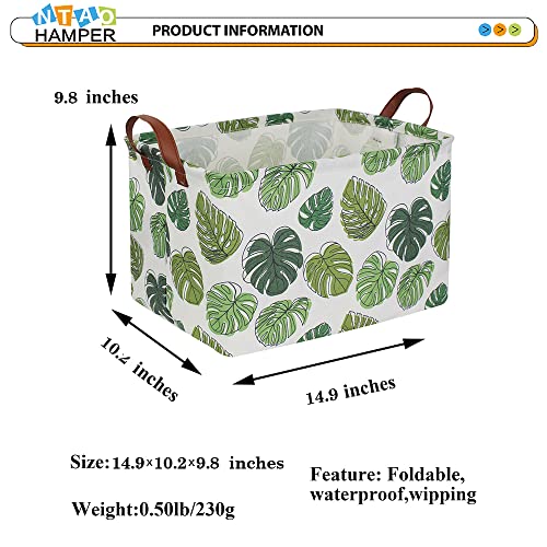 Image of NTAOHAMPER Rectangular Green Storage Basket, Waterproof Safari Nursery Box with Handles for Bedroom, Jungle Theme Gifts Basket, Momstera Decor(Leaf)