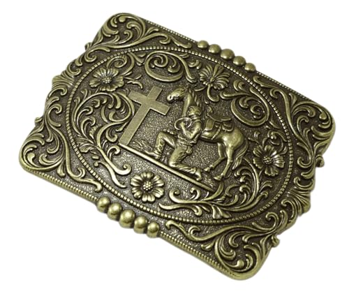 Image of Moranse Cross Cowboy Kneeling Prayer Horse Zinc Alloy Belt Buckles