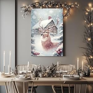 GSPQAZ Winter Reindeer Christmas Wall Art - Rustic Holiday Canvas Print for Cozy Vintage Decor 12x18inch-Unframed GSPQAZ Winter Reindeer Christmas Wall Art Rustic Holiday Canvas Print for Cozy Vintage Decor 12x18inch Unframed