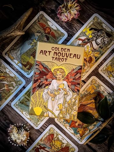 Image of AYME Golden Art Nouveau Oracle Tarot Card Games : A 78-Card Tarot Deck - Among Most Popular English Oracle Universal Old-Fashioned Divination Future Game Card Set, God Fate Prediction Cards (Style 15)
