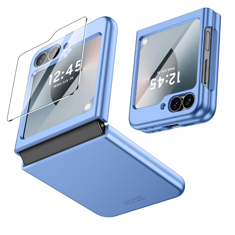 Image of Midkart Thin Cover Compatible with Samsung Galaxy Z Flip 6 / Z Flip 7 FE Hard PC Slim Case with Tempered Glass, Blue