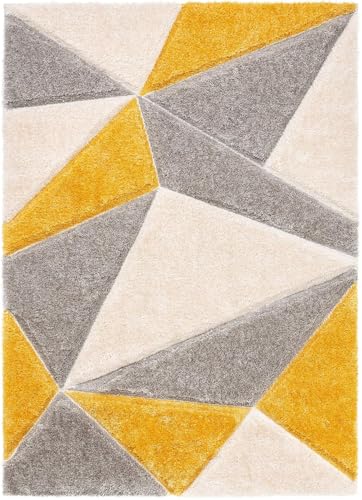 Image of Urban Modern Decor Features 5x8 Feet Modern Soft Shaggy Carpet Thick, Fluffy & 2 inch Pile Shag Rug for Your Kids Room, Bedroom & Livingroom(5x8 feet, Grey & Yellow Tri)