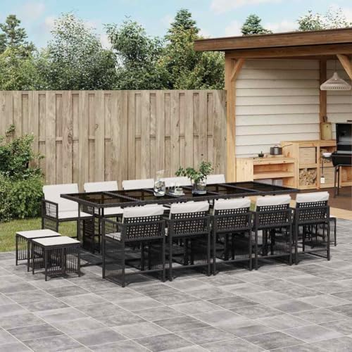 Genérico Set Comedor de jardín con Cojines 15 pzas ratán sintético Negro,Mobiliario,Muebles de jardín,Conjuntos de jardín-3211710