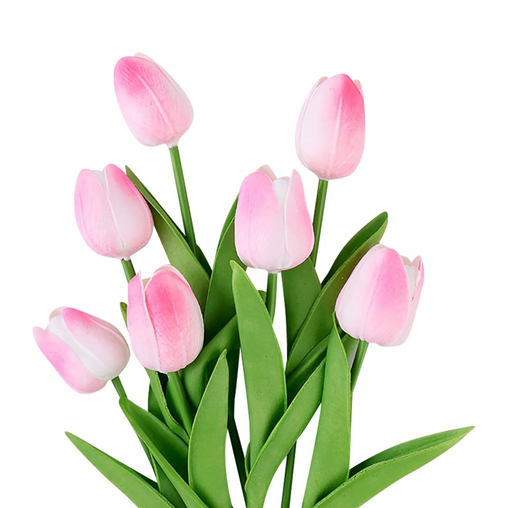 HugeDE 10 Pcs 34cm Artificial Tulips Flowers Faux Realistic Tulips Real Touch Tulips Decorative Fake Tulips Tulips Bouquet Arrangements for Wedding Pink