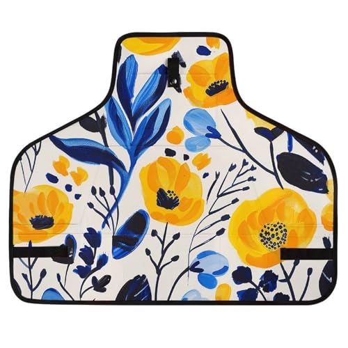 Delantal para trabajo con flores amarillas y azules y 8 bolsillos miniatura 1