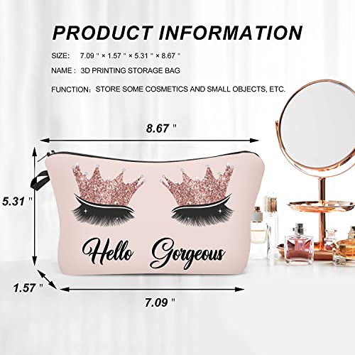 Hello Gorgeous Makeup Bag For Purse Eyelash Pink Cosmetic Bags For Women Inspirational Gift Small Funny Cosmetics Glitters Eyeshadows Travel Bag Cases For Toiletries Accessories Organizer #TOP5