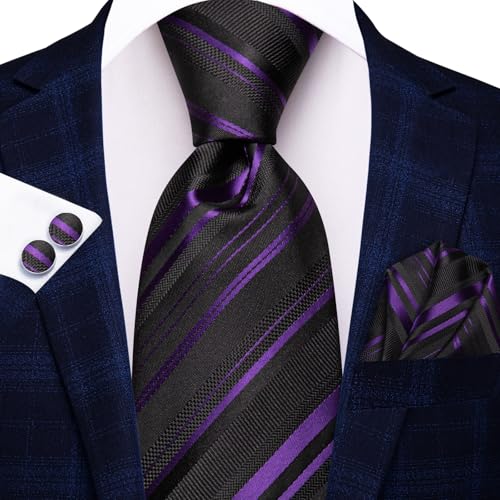 Image of Hi-Tie Men 63inches Tie Set Extra Long Necktie Paisley Tie Pocket Suqare Cufflinks Big and Tall Men Tie