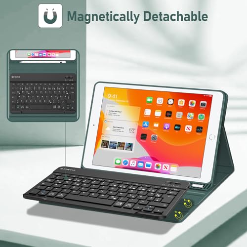 FINTIE Tastatur Hülle für iPad 10.2 Zoll (9/8/ 7 Generation - 2021/2020/2019), Schutzhülle mit TPU Rückschale, Pencil Halter und magnetisch Abnehmbarer Tastatur mit QWERTZ Layout, Dunkelgrün 3