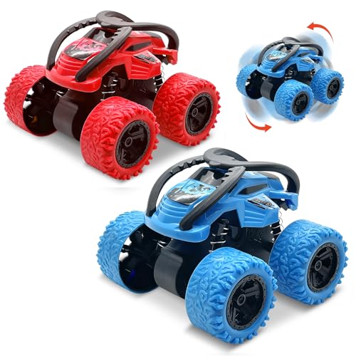 Ftemglo 2 St&uuml;ck Monster Truck Spielzeugauto, Zur&uuml;ckziehen Auto Tr&auml;gheit Reibungsbetriebene Autos, 360 Grad Rotierendes Gel&auml;ndewagen Spielzeugautos f&uuml;r ab 2 3 4 5 6 Jahre Jungen M&auml;dchen
