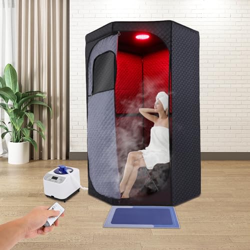 Dampfsauna Persönliche Ganzkörper Saunazelt Tragbare Heim-Spa Dampfsauna mit 1350W 3L Dampferzeuger, Fernbedienung, Klappstuhl, 5-60 Min & 9 Temperaturstufen