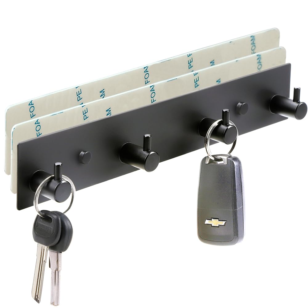 VIRFIN Key Hooks for Wall, Self Adhesive Key Holder for Wall with 2 Self-Adhesive Tapes, No Damage Key Holder Rack for Wall with 4 Key Hooks for Entryway, Door, Bathroom, Kitchen