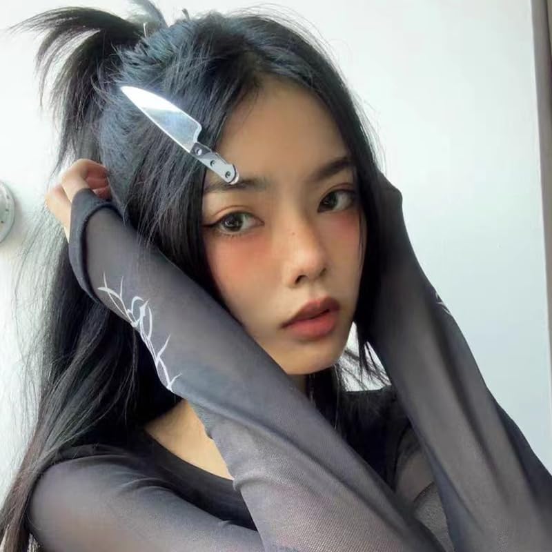 Miniatura 4 de Pinzas para el cabello con forma de cuchillo, mini pinzas para el cabello de Halloween, accesorios góticos punk, para mujeres y niñas, con forma de