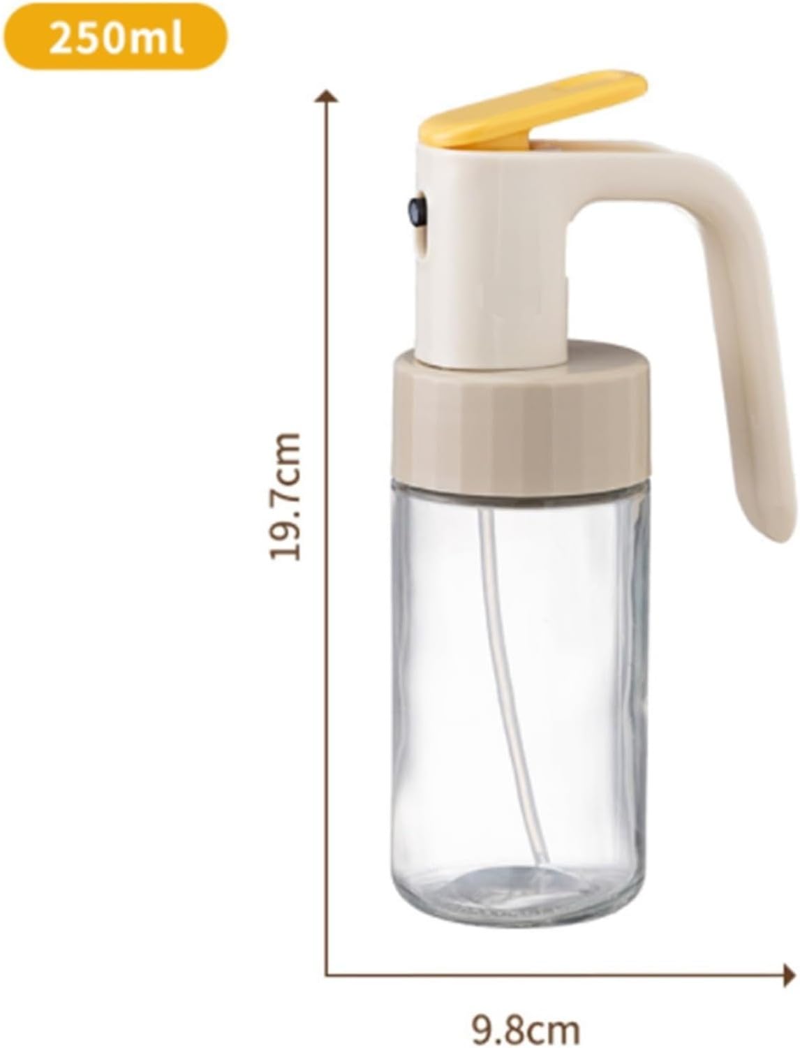 Wiederbefüllbare Olivenöl-Glasflasche, 600ml Ölspender-Sprühkopf und Ausgießer, Ideal zum Kochen, Grillen, Frittieren in Heißluftfritteuse und für Salate, Trans, Beige, 250ml