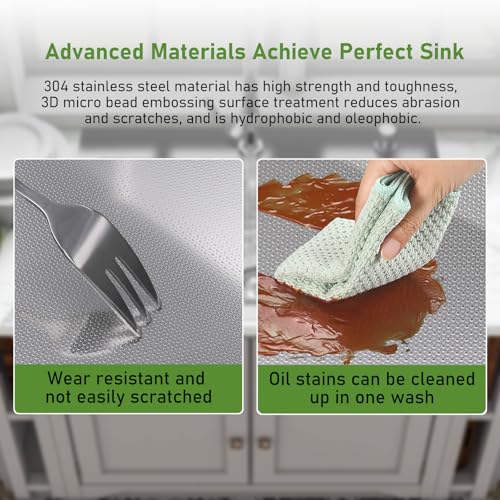 Drop In Kitchen Sink 33x22" Depth, 18 Gauge Stainless Steel, 9" Basin, 3D Embossed Surface Finish Top Mount with Accessories