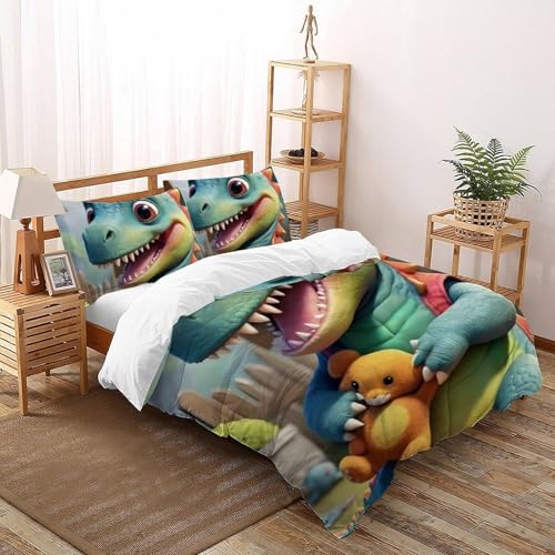 Housse de couette dinosaure imprimé 3D microfibre lit double - 2
