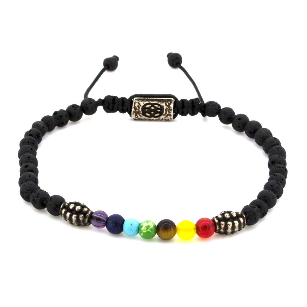 CASTELLAMARE Bracelet Allora Chakras 4 mm, Tibetan, Mantra, Protection, Luck, Black, Sliding Knots, Adjustable, 1 Piece