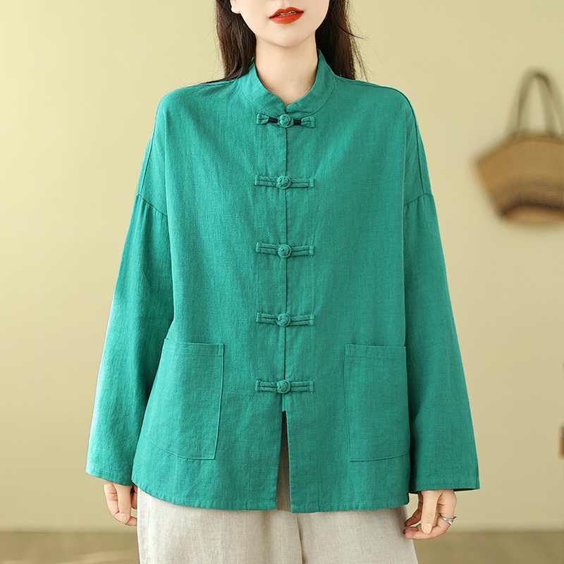 Women's Shirt Spring Autumn Loose Fit Cotton Linen Chinese Style Literary Retro Top