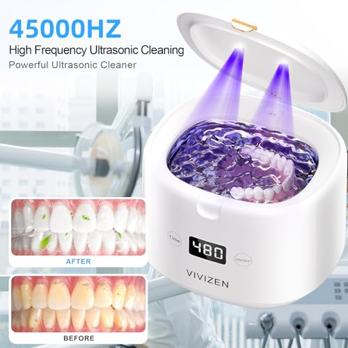 Vivizen WHITE1-FBA Ultrasonic Retainer Cleaner, Sonic Dental Cleaning Pod thumb #1