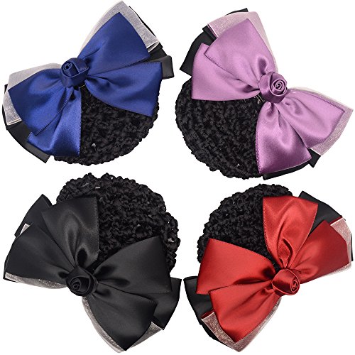 Xuanli Woman Girl Lady Bowknot Bow Snood Net Bun Cover Barrette Hair Clip (C012)