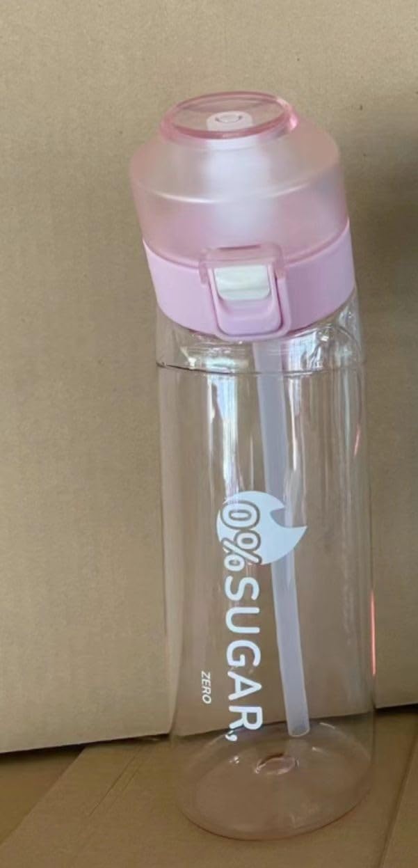 Water Bottle with Flavor Pods,Fruit Fragrance Water Bottle,Scent Water Cup,Sports Water Cup Suitable for Outdoor Sports (Peach, Lemon, Orange, Cola, Watermelon, Milk, Pink)