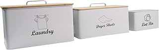 3-in-1 Set for Laundry Room Organization, Laundry Powder Container Dryer Sheet Holder & Lint Bin, Dryer Sheet Dispenser Metal Laundry Pods Holder Airtight Lid, Laundry Room Decor - White