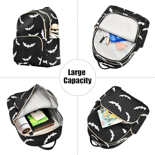 Image of Women Fashion Backpack Purse Halloween Bat Gothic Rucksack, S | Casual Lightweight Quilted Daypack Ladies Bag for College Travel Work