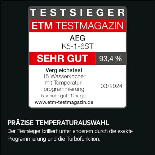 AEG Wasserkocher Deli 5, 2400 Watt, 5 Einstellbare Temperaturstufen, 1,7 l, 3-fache Automatische Sicherheitsabschaltung… – Ansicht 2
