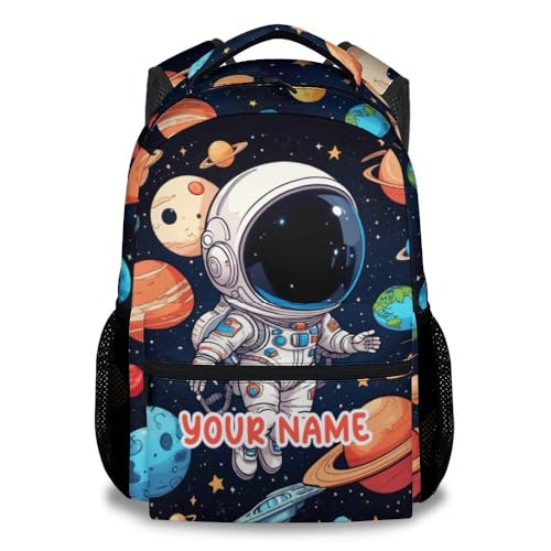 Personalized Astronaut School Backpack for Girls - 17 Inch Black Backpacks for Kids 8-10 Years - Lightweight Cute Bookbag for Elementary