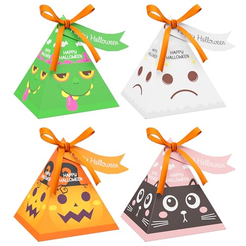 Giphtkom 24PCS Cute Halloween Treat Boxes Enlarge Design Snack Candy Boxes 4 of Cute Pumpkin Ghost Zombie and Cat Patterns for HalloweenTrick or Treat Party Favor Supplies