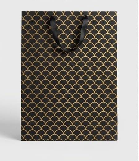 PaperAura Premium Gift Bag with Rope Handles | Luxury Paper Carry Bag for Gifts, Return Gifts, Shopping & Festive Packaging | Reusable Designer Gift Bag 13 x 4.5 x 17 Inches (Black, Pack Of 12, Design 4)