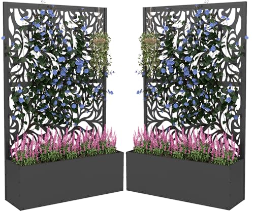 FOLAWO 2PCS Metal Planter Box with Trellis,70.9