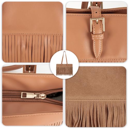 Image of Hoce Women's Leather Fringe Messenger Bag Large Hobo Crossbody Tassel Shoulder Bags, Gift for Mom Wife Girlfriend