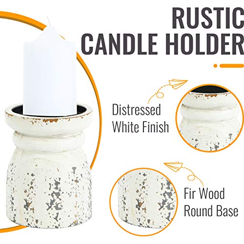 Rustic Candle Holder For Pillar Candle, Vintage White Wooden Pillar Candle Holder, Farmhouse Antique Candlestick Holder For Dining Table, Coffee Table, Or Any Table Top (1Pack, 4.9" X 4.9" X 6.1") #TOP3