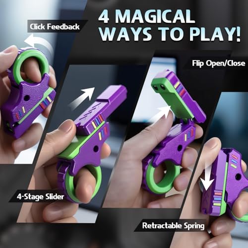 Image of Valentines Day Gifts for Him 3D Fidget Slider Toy Adults Teen, 5 in1 Fun Fingertip Fidget Ring Hand Roller, Fidgets Spinner Pistol Toy for Focus Stress Relief, Gift for Teen Men, 2 PCS /Plastic