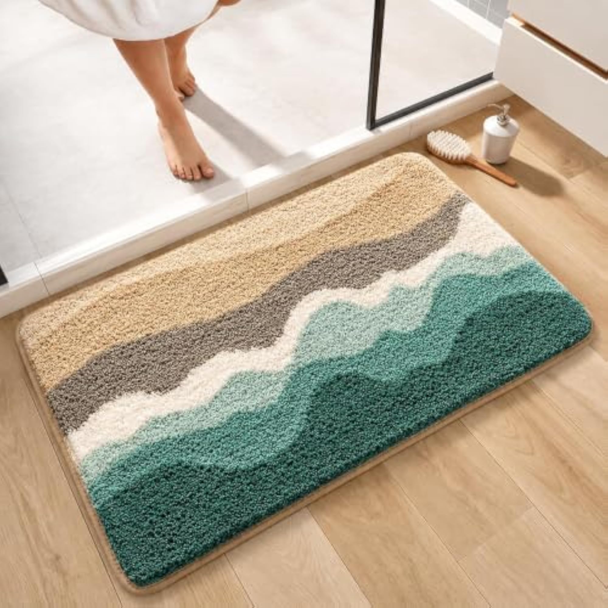 Microfiber Striped Rectangle Shaped Anti-Skid Bath Mats